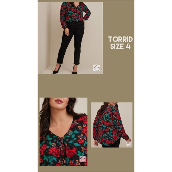 WOMEN'S TORRID GEORGETTE PINTUCK BUTTON-FRONT BLOUSE FLORAL SIZE 4 - Picture 16 of 16